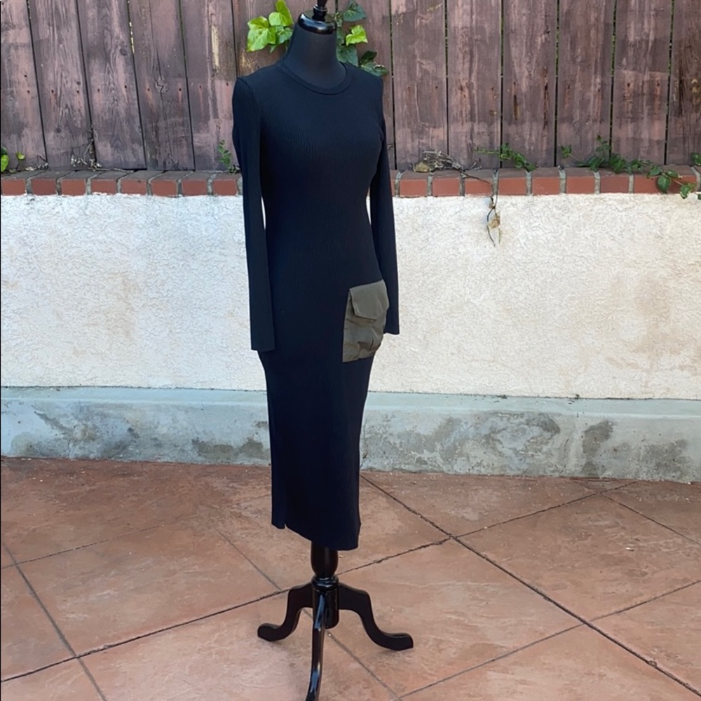 Black Midi Dress with olive pocket